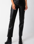 City Girl Faux Leather Pants- Black