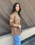 On My Mind Vegan Leather Jacket- Chestnut