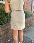 Faux Leather Mini Skirt- Taupe