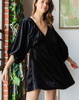 Velvet Puff Sleeve Dress- Black