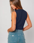 Cropped Sweater Tank- Navy