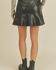 Faux Leather Flare Mini Skort- Black