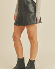 Faux Leather Flare Mini Skort- Black