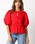 Tie Front Blouse- Red