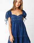 *Restocked* Denim Baby Doll Dress- Dark Wash