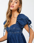 *Restocked* Denim Baby Doll Dress- Dark Wash