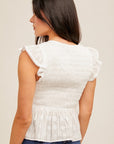 White Flutter Sleeve Top