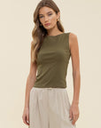 Boat Neck Knit Top- Olive