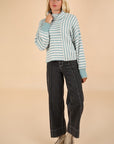 Cowl Neck Striped Knit Sweater-Sage