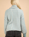 Cowl Neck Striped Knit Sweater-Sage