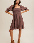 Embroidered Smocked Dress- Eggplant