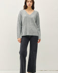 Relaxed V-Neck Sweater- Heather Grey