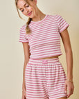 Striped Ribbed Fitted Crop Lounge Top