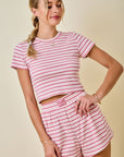 Striped Ribbed Fitted Crop Lounge Top