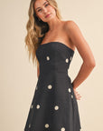 Polkadot Linen Strapless A Line Mini Dress