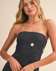 Polkadot Linen Strapless A Line Mini Dress
