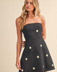 Polkadot Linen Strapless A Line Mini Dress