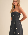 Polkadot Linen Strapless A Line Mini Dress