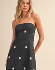 Polkadot Linen Strapless A Line Mini Dress