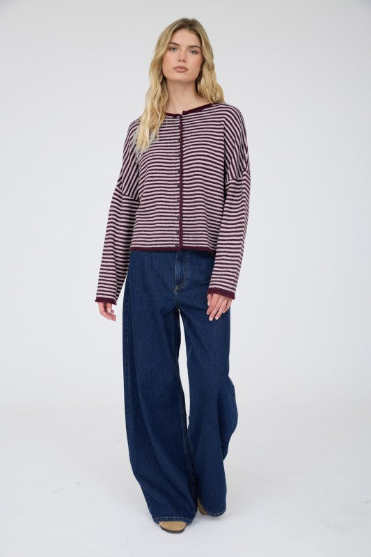 Stay Awhile Cardigan- Burgundy