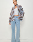 Striped Mocked Neck Zip Up Jacket