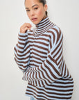 Striped Mocked Neck Zip Up Jacket