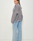 Striped Mocked Neck Zip Up Jacket
