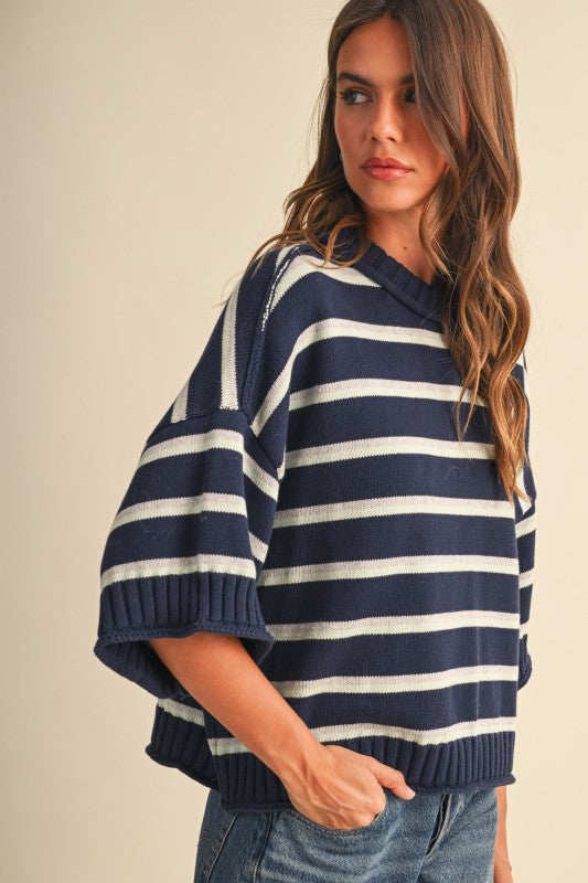 Between Chapters Sweater Top- Navy