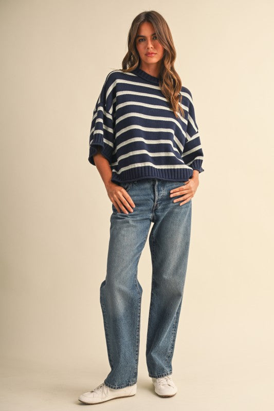 Between Chapters Sweater Top- Navy
