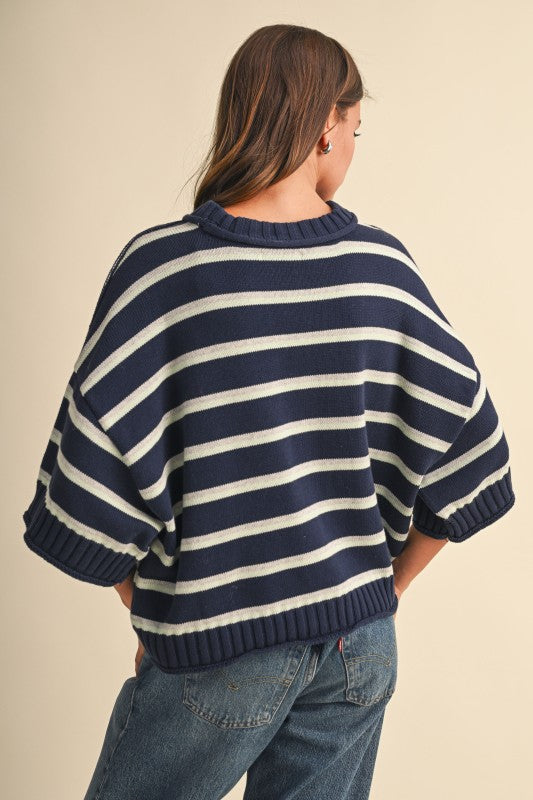 Between Chapters Sweater Top- Navy