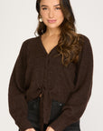 Tie Front Sweater- Brown