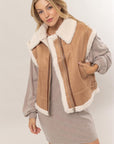 Fur-Contrast Zippered Suede Vest