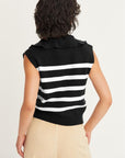 Half Zip Sleeveless Sweater- Cream Stripe