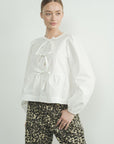 Long Sleeve Tie Front Top- White