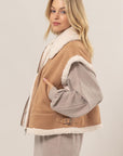 Fur-Contrast Zippered Suede Vest