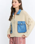 Denim Contrast With Knit Sweater Jacket