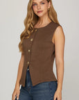 Sleeveless Front Button Knit Vest