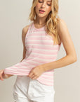 Striped Knit Tank Top-Pink