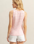 Striped Knit Tank Top-Pink
