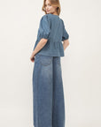 Short Sleeve Tie Front Top- Denim