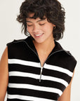 Half Zip Sleeveless Sweater- Cream Stripe